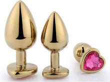 Gold Analplug Set mit Kristall Herzform in 3