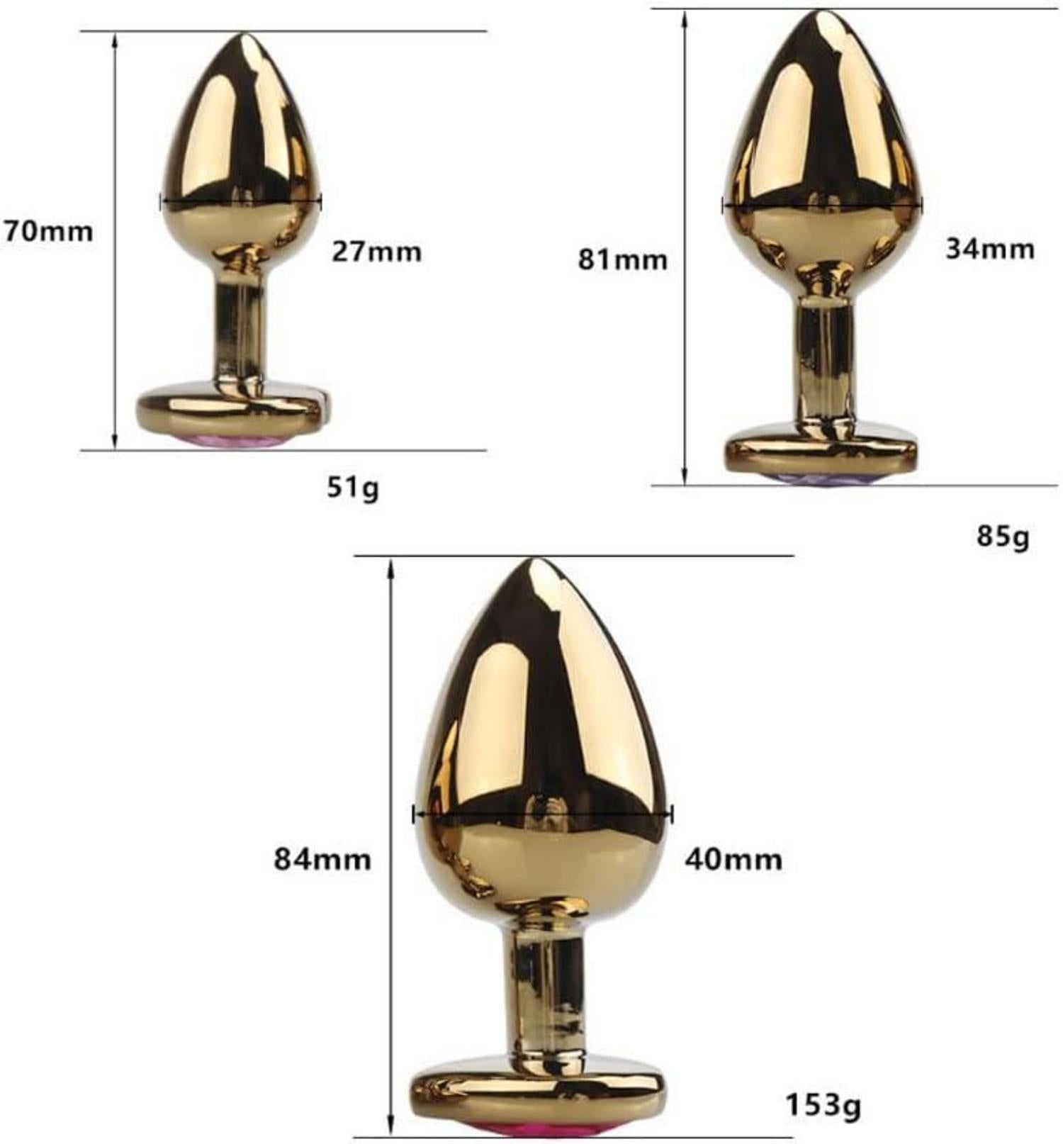 Kristall Herzförmiger Gold Analplug Set 3 Größen Hotpink
