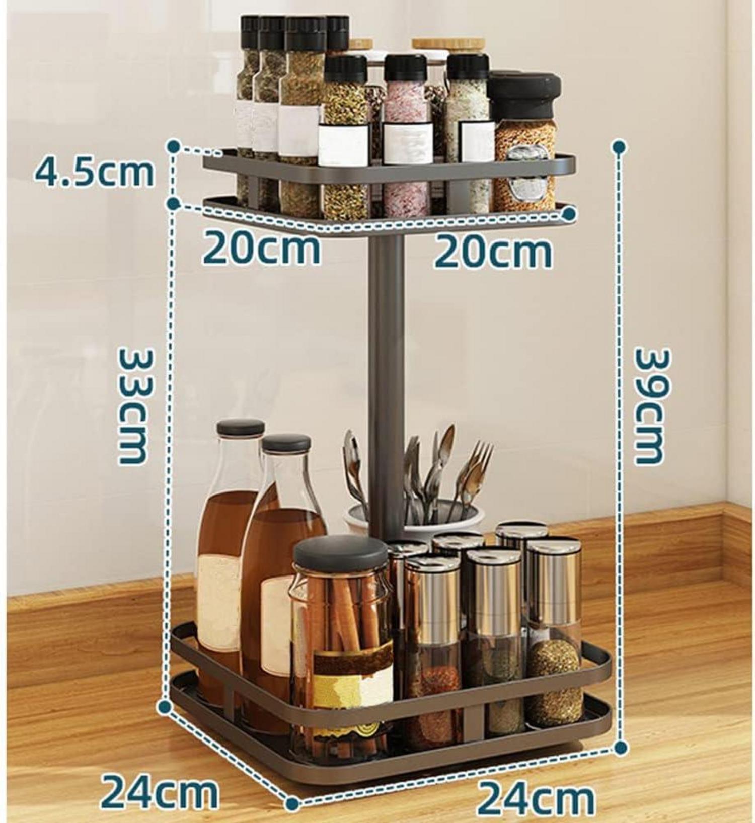 Drehbares Gewürzregal Schwarz 2-Etagen Lazy Susan für Küche