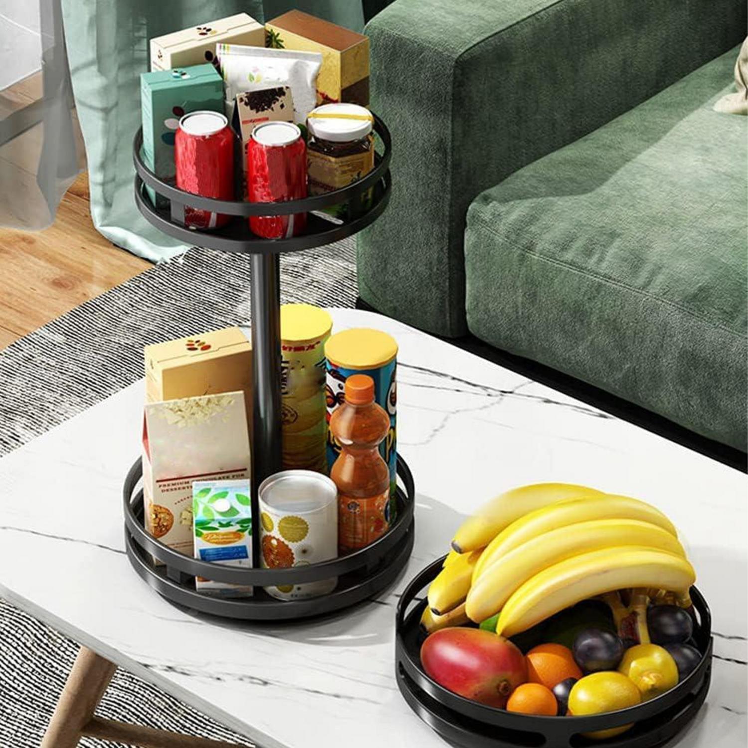 Drehbares Gewürzregal Schwarz 2-Etagen Rund Lazy Susan