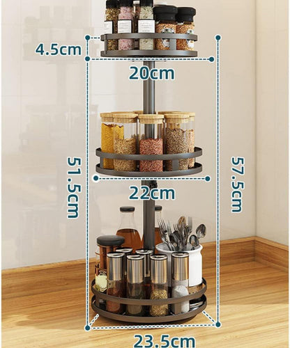Drehbares Gewürzregal Schwarz 3-Etagen Rund
