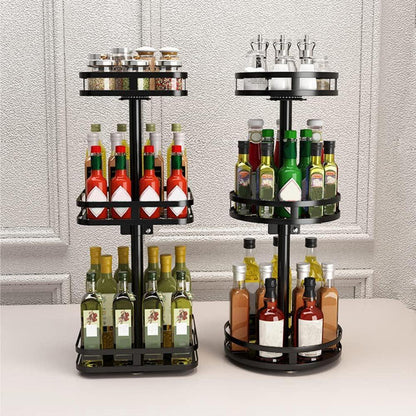 Drehbares Gewürzregal für die Küche mit 3 Etagen, Rund, Schwarz