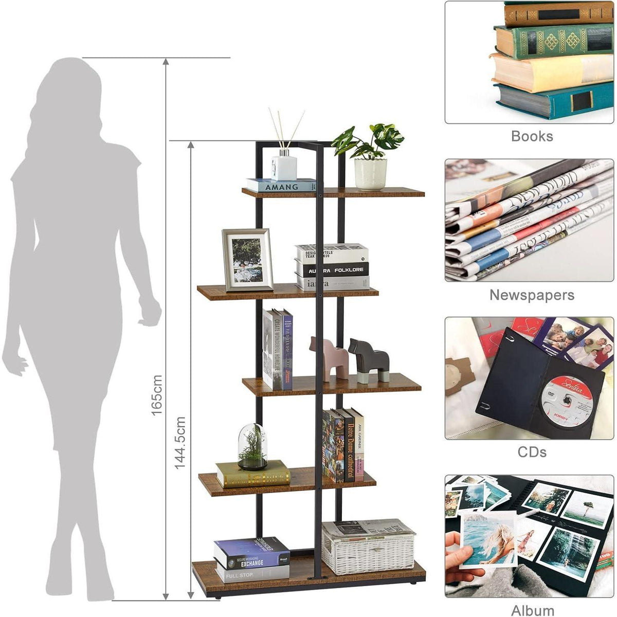 5-lagiges Bücherregal im Retro-Industrie Stil