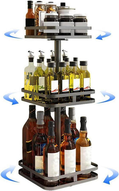 Drehbares Gewürzregal Schwarz 3-Etagen Quadratisch