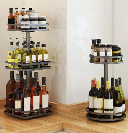 Drehbares Gewürzregal Schwarz 3-Etagen Lazy Susan quadratisch