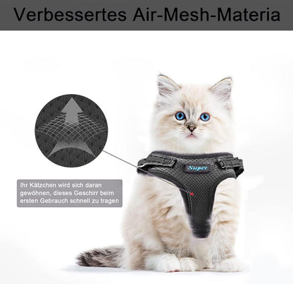 Supet Katzen-Geschirr und Leine Set Schwarz S (34.8-39.9