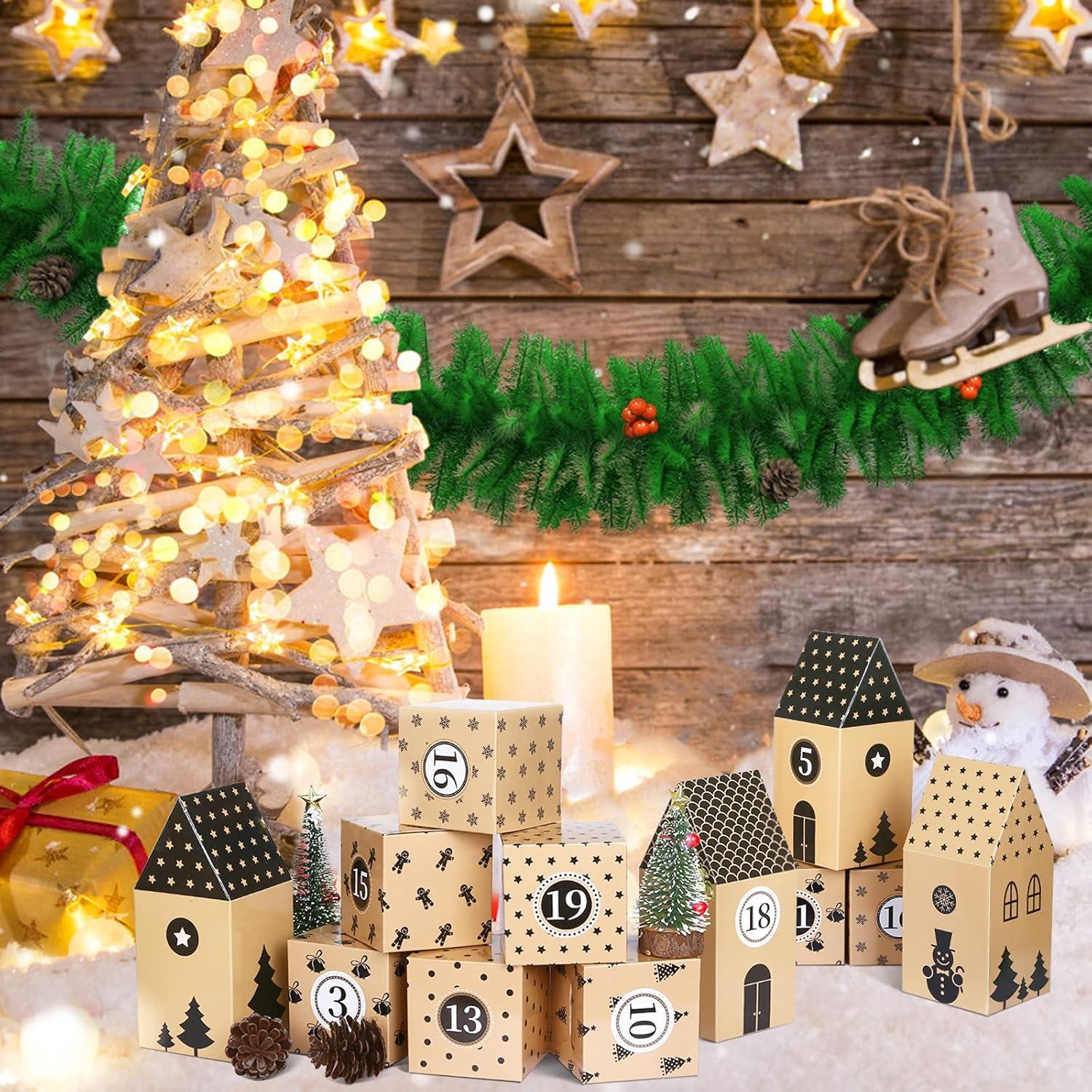 Adventskalender Boxen 24 Stück Weihnachten Hausform Deko Kinder