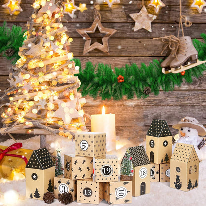 Adventskalender Boxen 24 Stück Weihnachten Hausform Deko Kinder