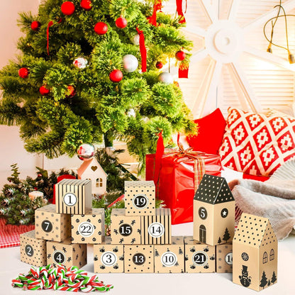 Adventskalender zum Befüllen Schachteln 24 PCS Häuser Weihnachten