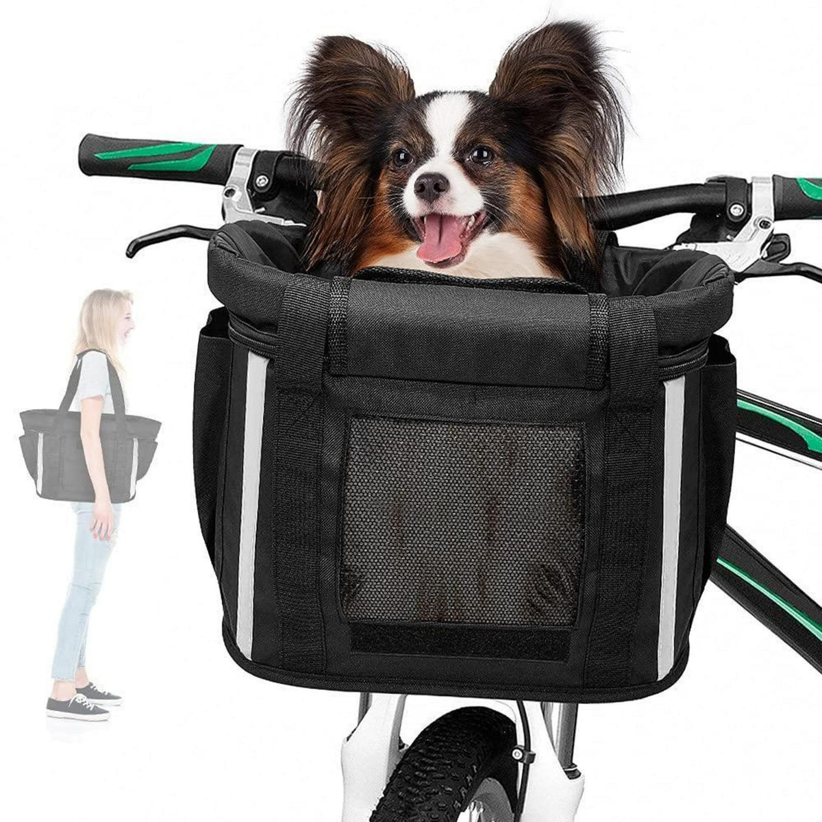 Hundekorb Fahrrad Vorne mit Sicherheitsgurt & Regenschutz