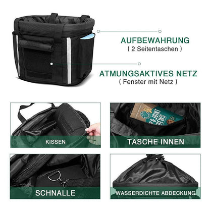 Hundekorb Fahrrad Vorne mit Sicherheitsgurt & Regenschutz