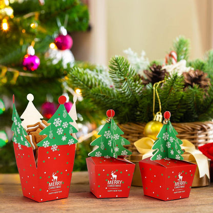 Weihnachts-Geschenkboxen 24er Set - Plätzchenboxen mit Twist Ties - Weihnachtsdeko - Geschenkkisten - Weihnachtsbaum Form