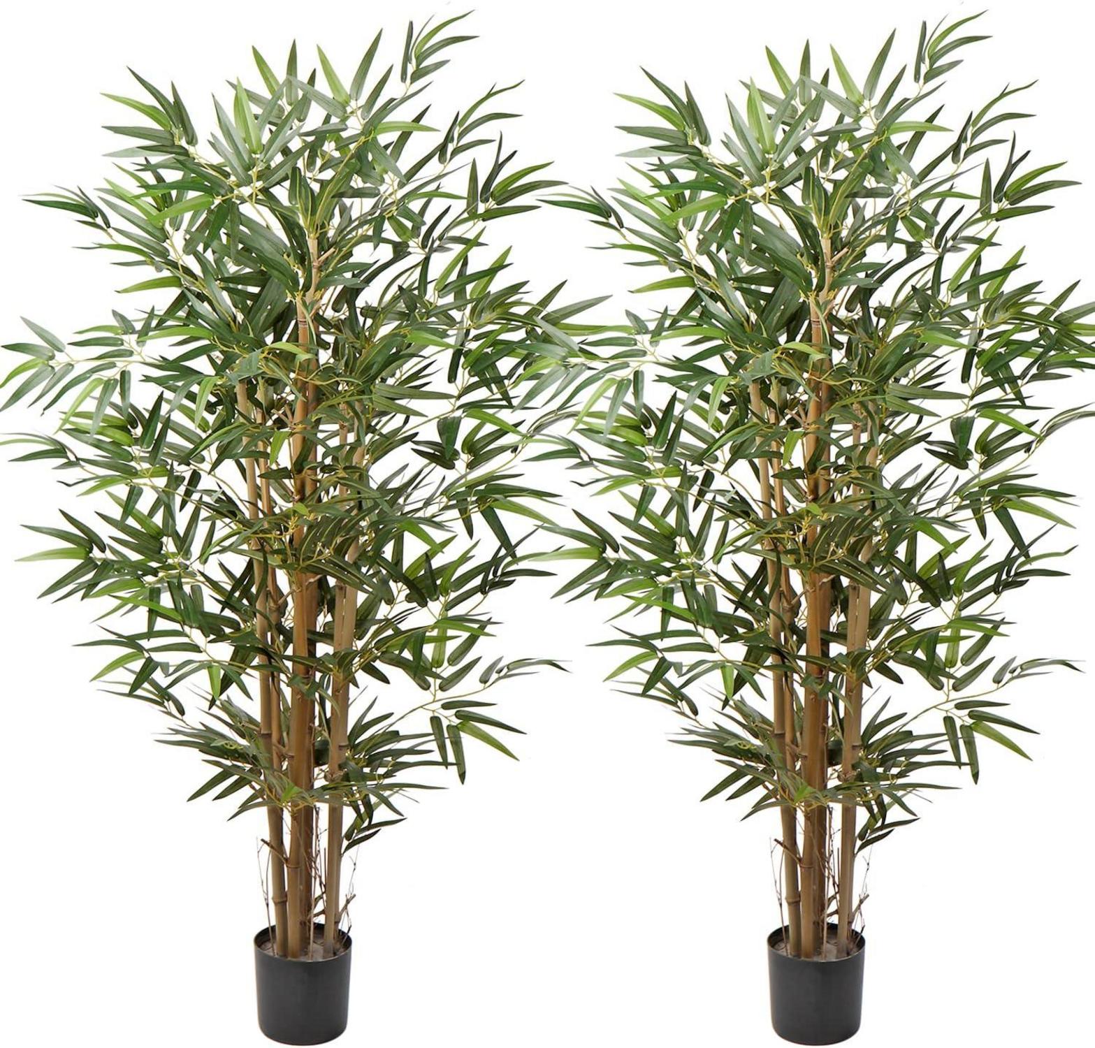 Kunstbaum Künstlicher Bambus Deko Pflanze Echtholzstamm 2er Set 4 Feet