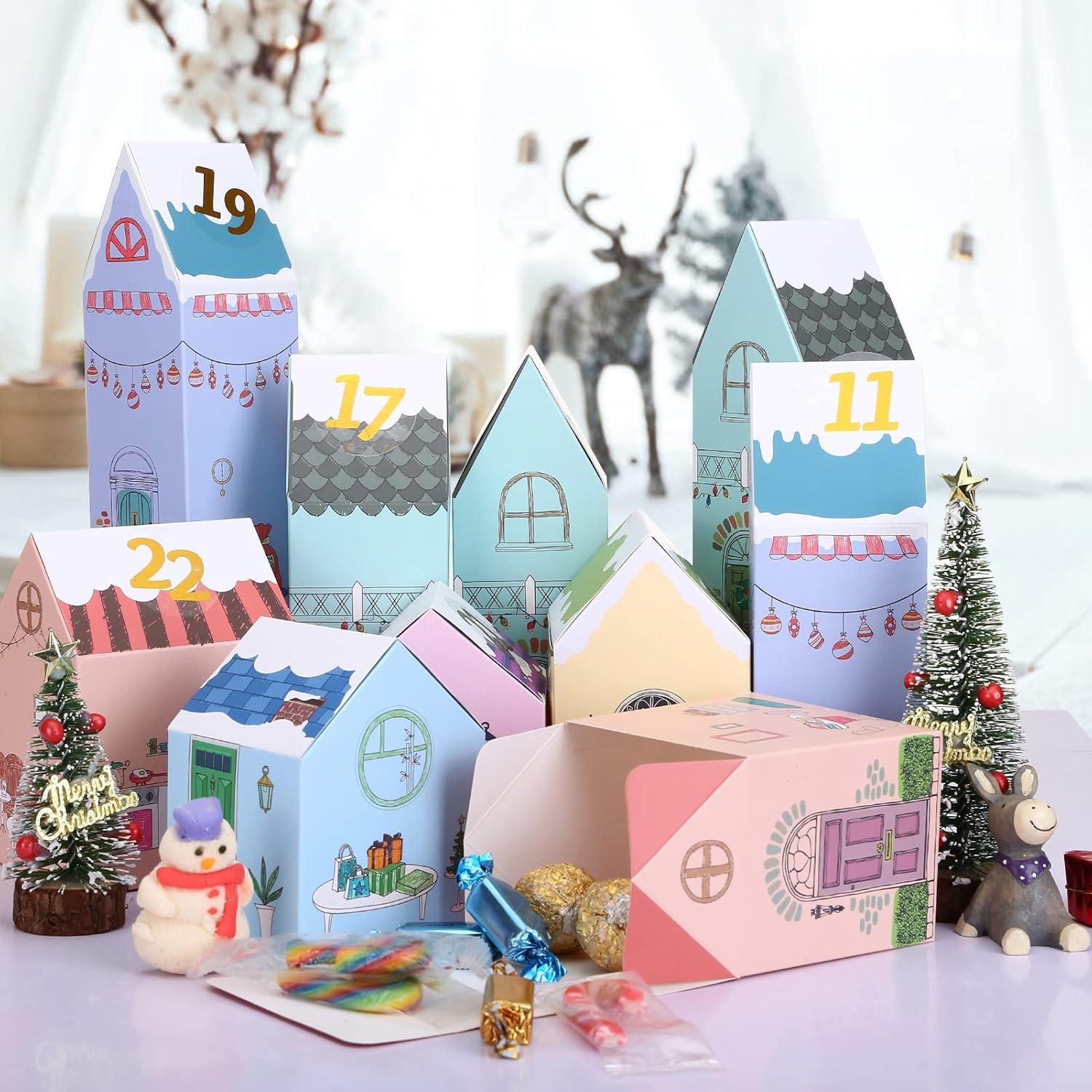 Adventskalender Boxen 24 niedliche Häuser Schachteln Weihnachtsgeschenk Kinder