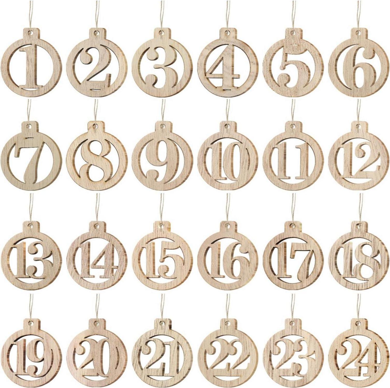 Adventskalender Holzanhänger Weihnachtsanhänger 1-24 Basteln Countdown