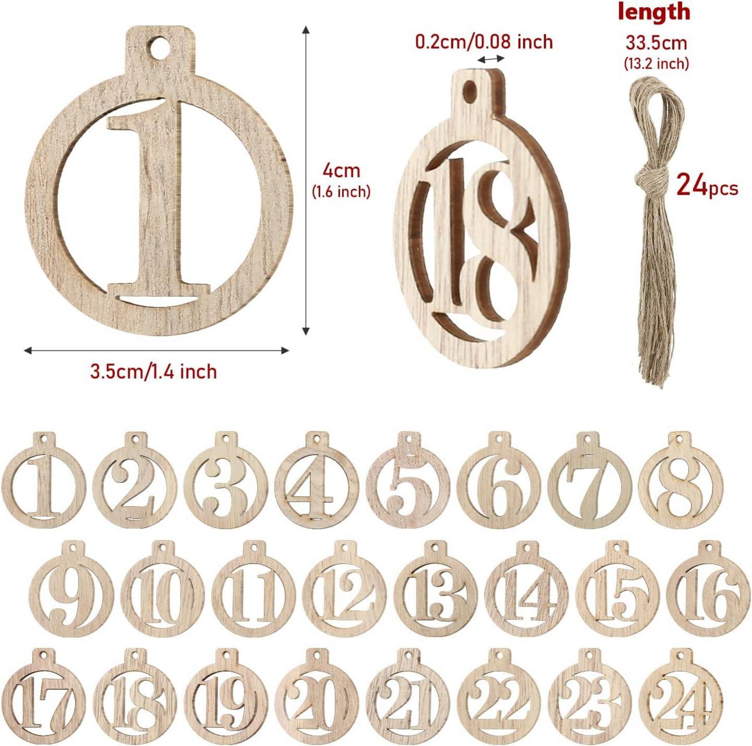 Adventskalender Zahlen Holzanhänger Weihnachtsanhänger 1-24