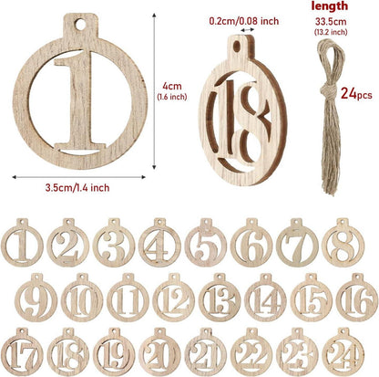 Adventskalender Zahlen Holzanhänger Weihnachtsanhänger 1-24