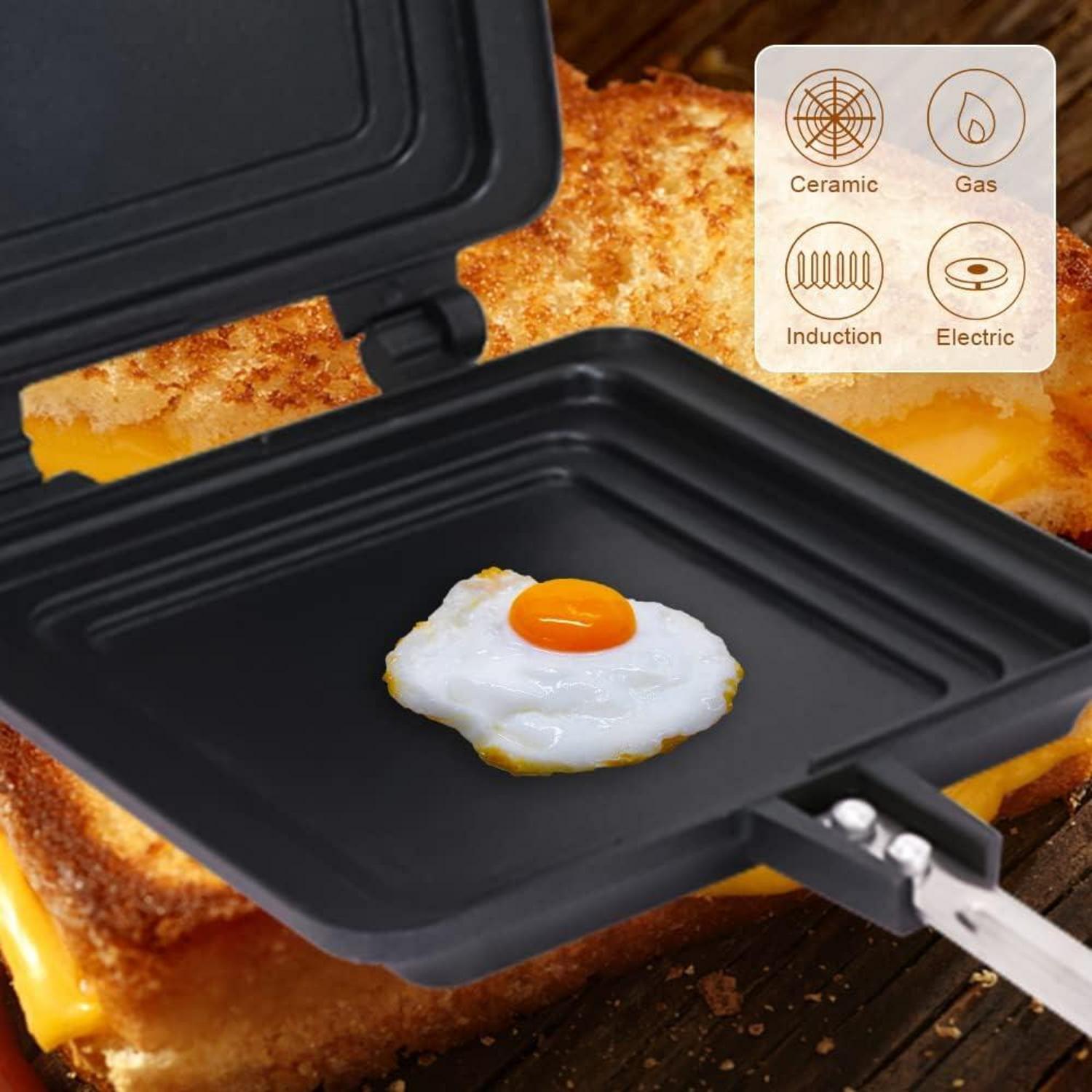Bobikuke Pfanne Doppelseitig Antihaftbeschichtet Hitzebeständiger Griff, Camping Toaster Sandwich Maker