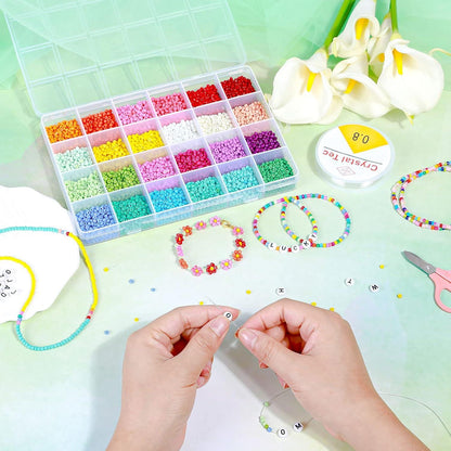 Glasperlen Set mit 24 Neonfarben, 100 Buchstabenperlen