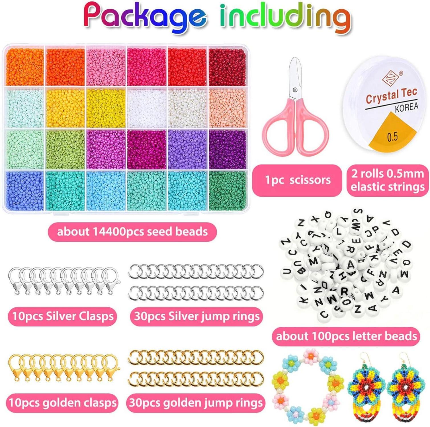 Perlen Set mit Glas- und Alphabet Perlen 2mm, Armband Basteln Kit