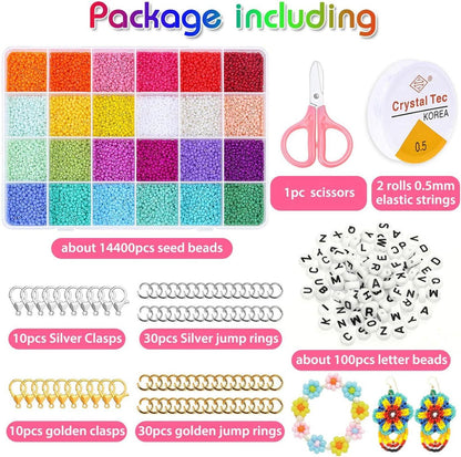 Perlen Set mit Glas- und Alphabet Perlen 2mm, Armband Basteln Kit