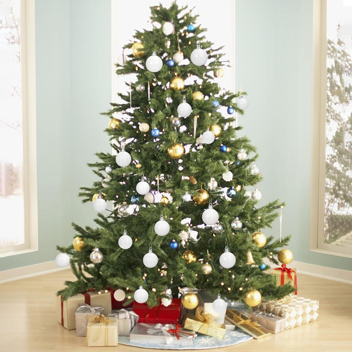 Weihnachtskugeln Weiß 36 Stück 4cm Kunststoff mit 6 Stilen