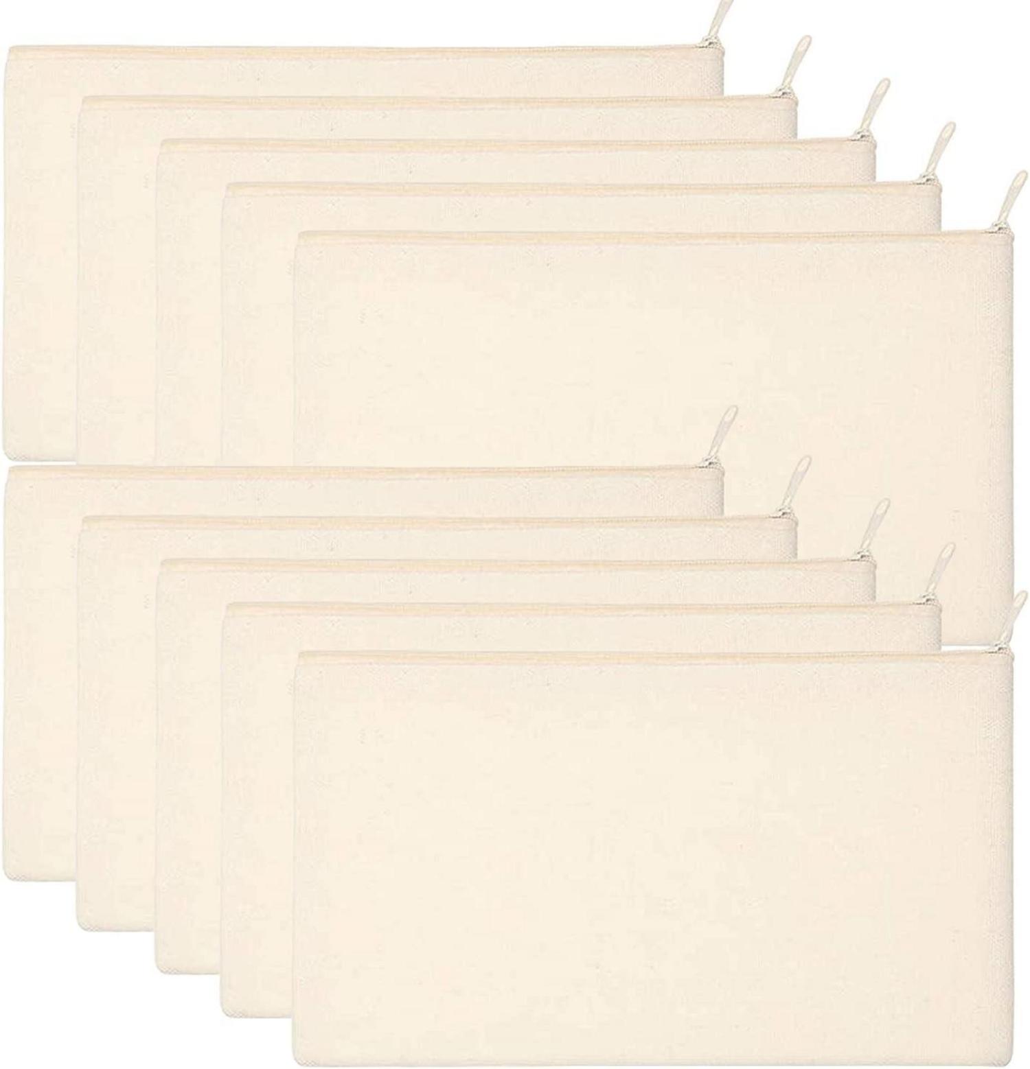 10er Set DIY Blanko Stoffbeutel mit Reißverschluss, Federmäppchen