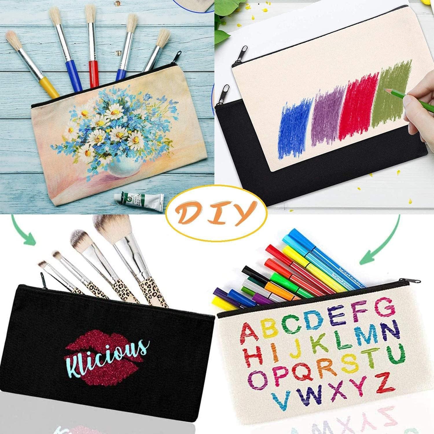 10er Pack Blanko Stoffbeutel mit Reißverschluss für DIY Federmäppchen, Mäppchen