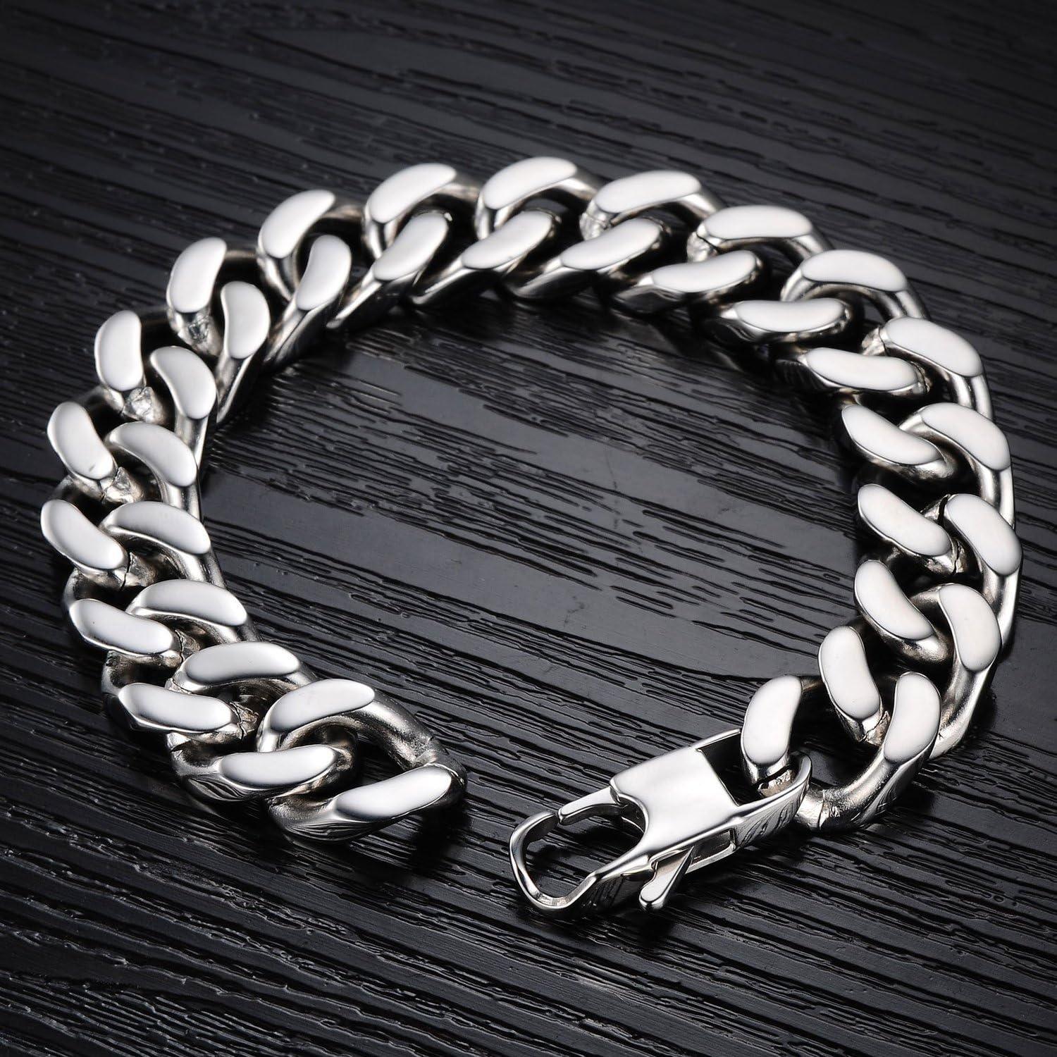 Herren Armband Edelstahl Fahrradkette Silber 22cm x 1,4cm