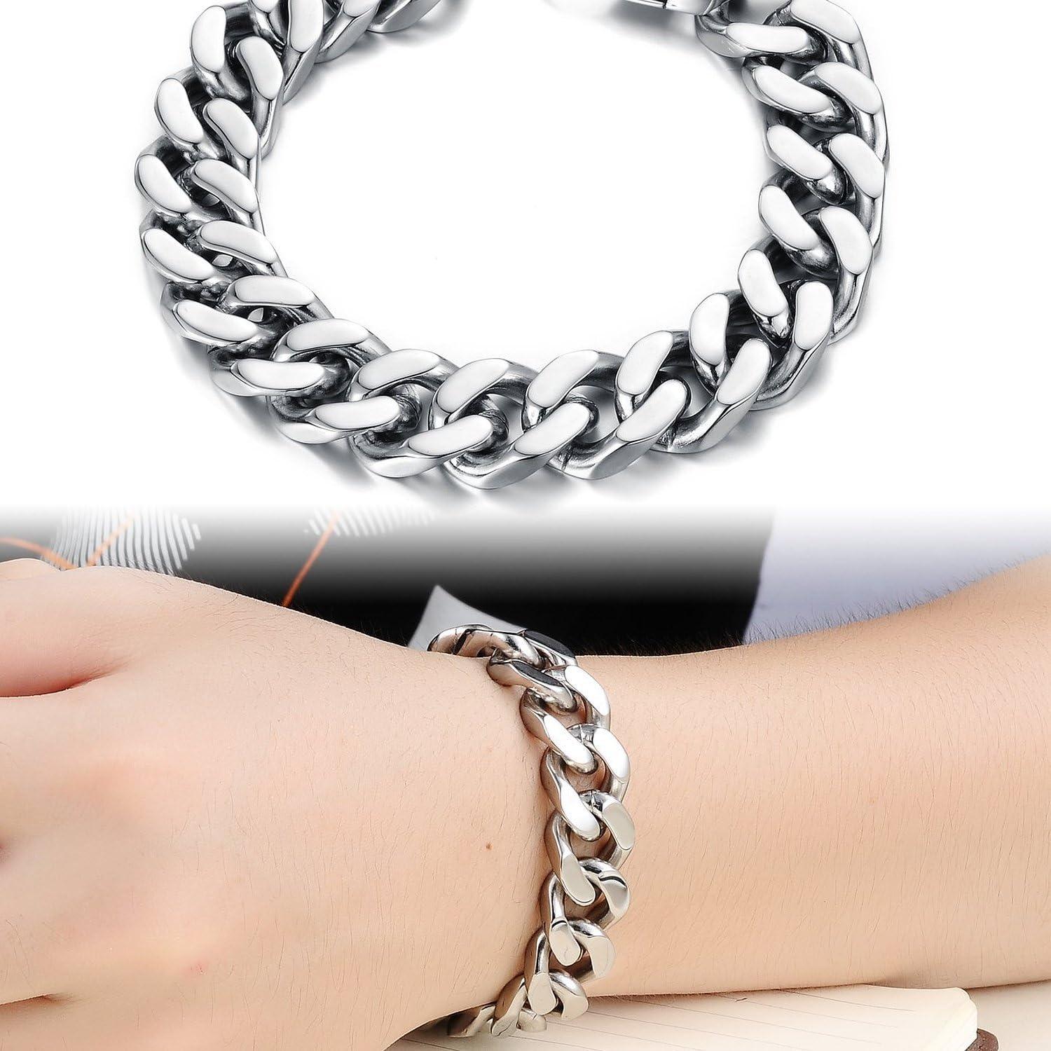 OSTAN Herren Armband Edelstahl Fahrradkette Silber 22cm 1,4cm