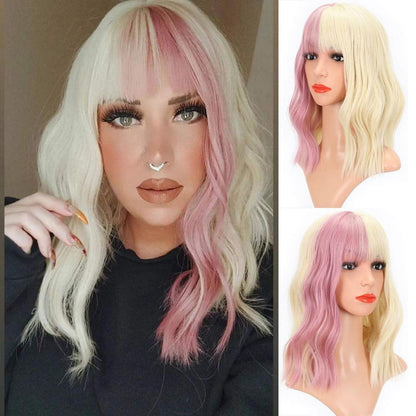 Blonde Rosa Bob Perücke mit Pony – Lockig & Wellig 12"