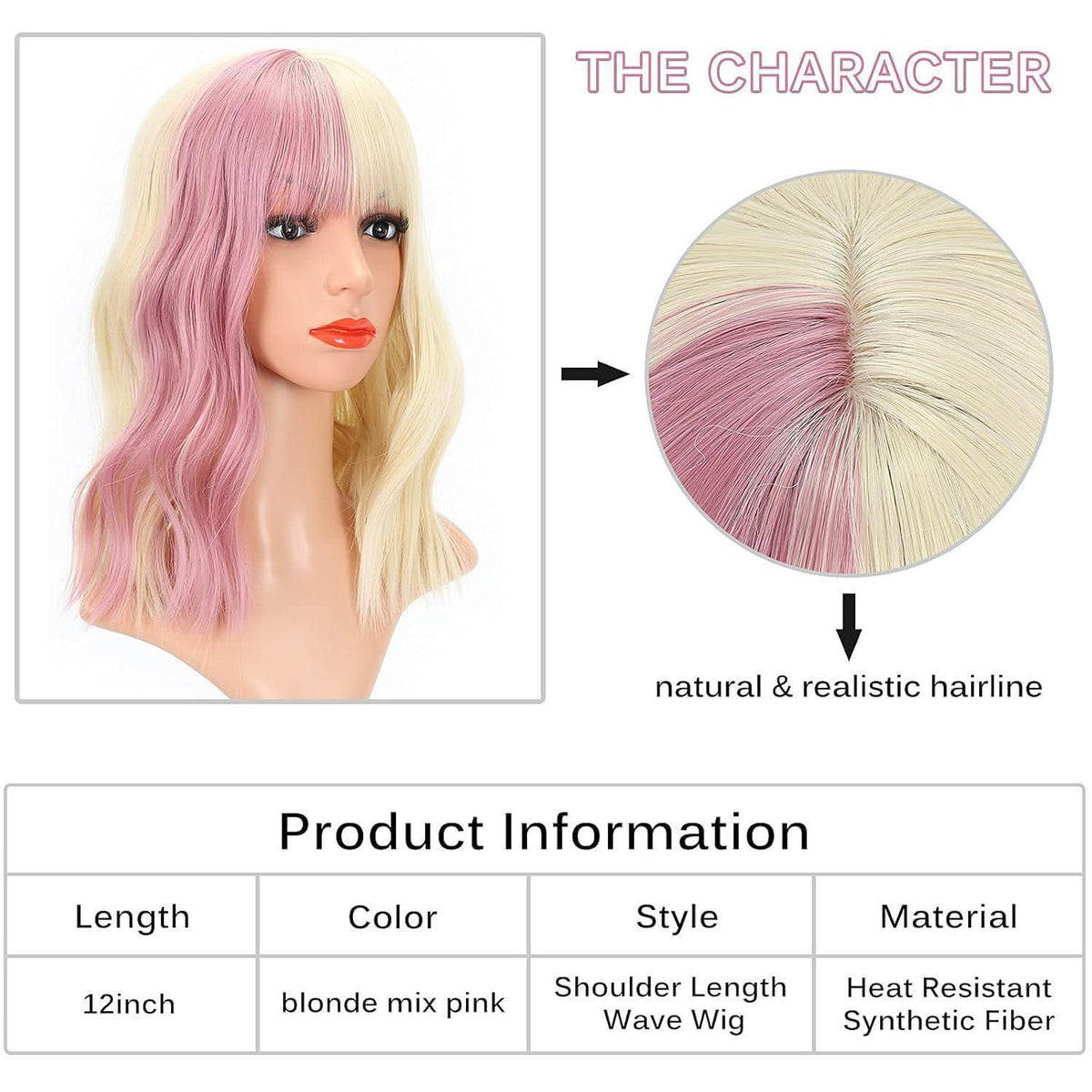 Blonde Rosa Bob Perücke mit Pony – Lockig & Wellig 12"