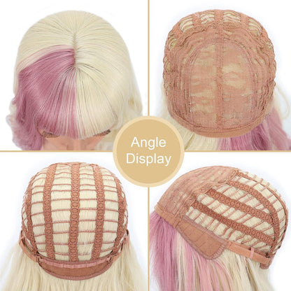 Blonde Rosa Bob Perücke mit Pony – Lockig & Wellig 12"