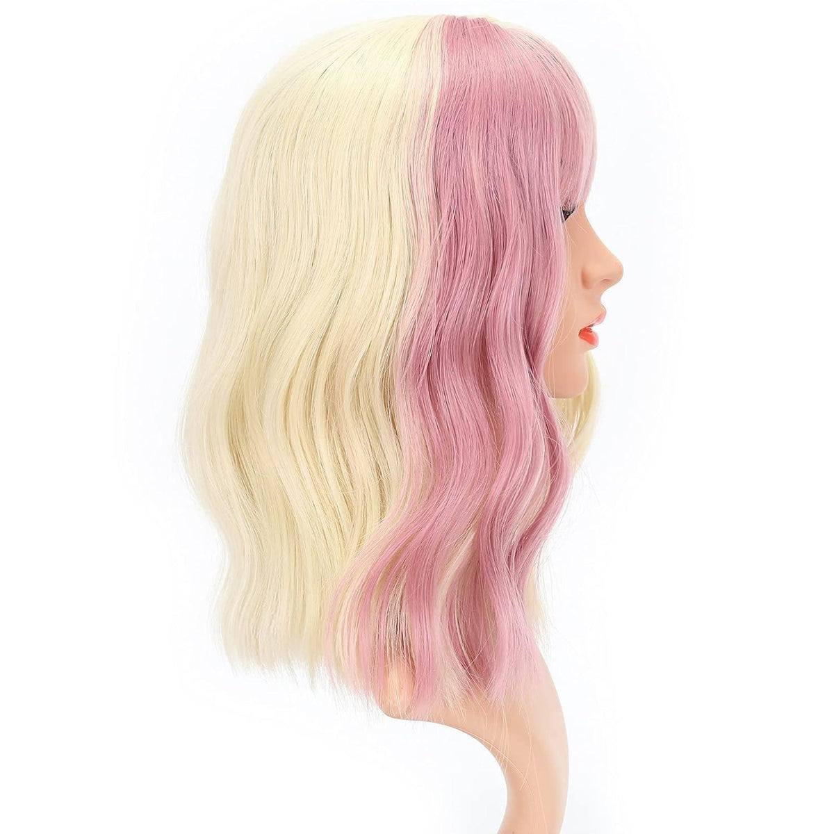 Blonde Rosa Bob Perücke mit Pony – Lockig & Wellig 12"