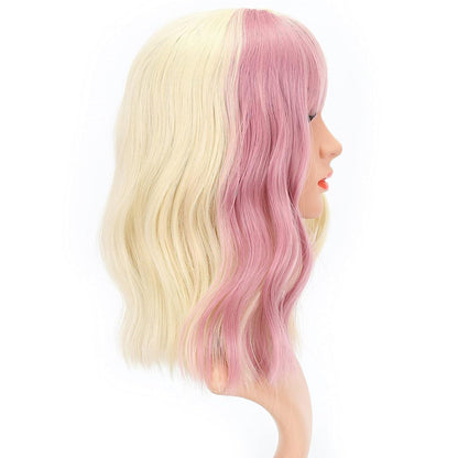 Blonde Rosa Bob Perücke mit Pony – Lockig & Wellig 12"