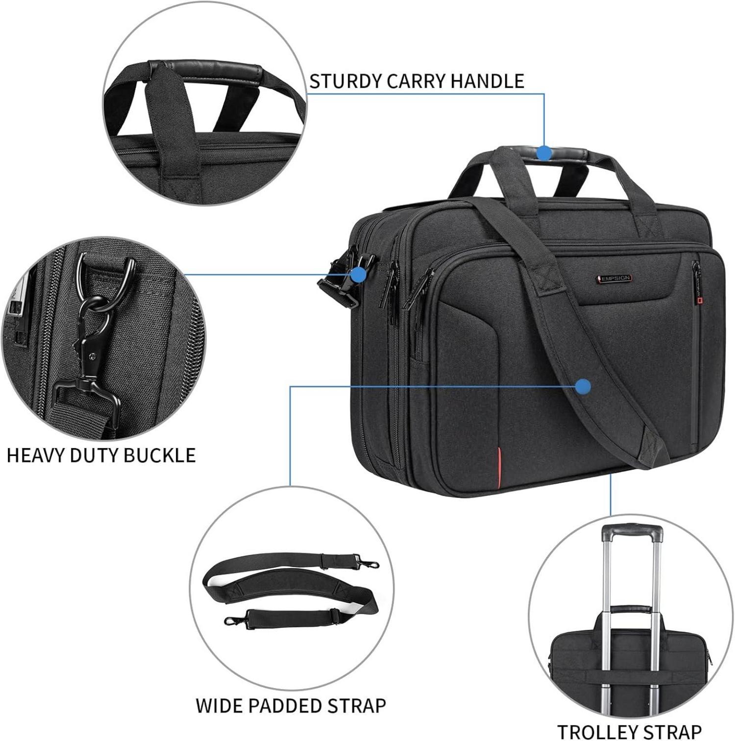 EMPSIGN Laptoptasche 17,3 Zoll Wasserdichte Schultertasche Schwarz