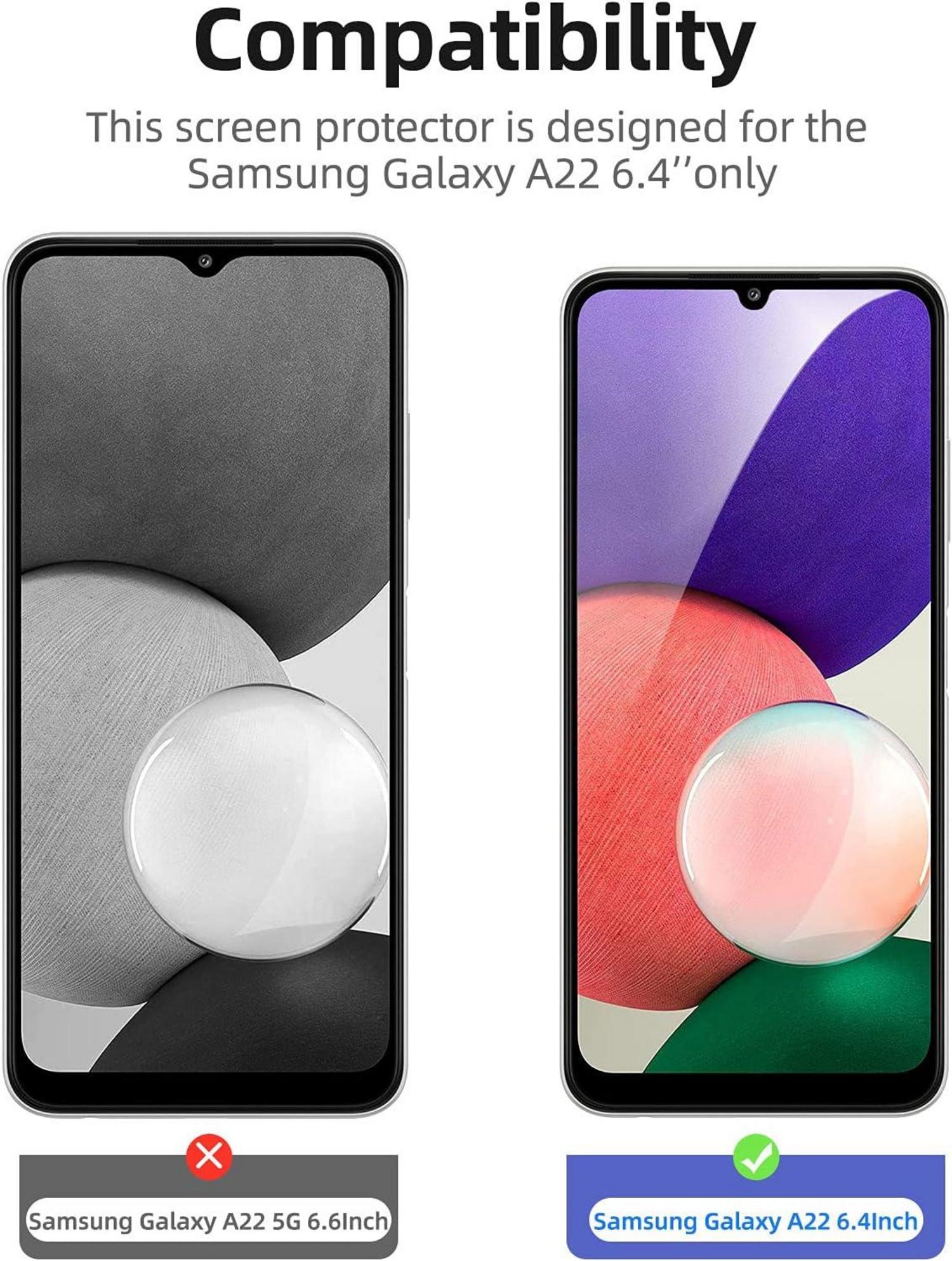 Hartglas Displayschutz Samsung Galaxy A22 4G 2 Stück 9H Kratzfest Ultra-klar