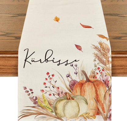Herbst Tischläufer Kürbisse Blumen Blätter Deko Urlaub Party 40x140 cm