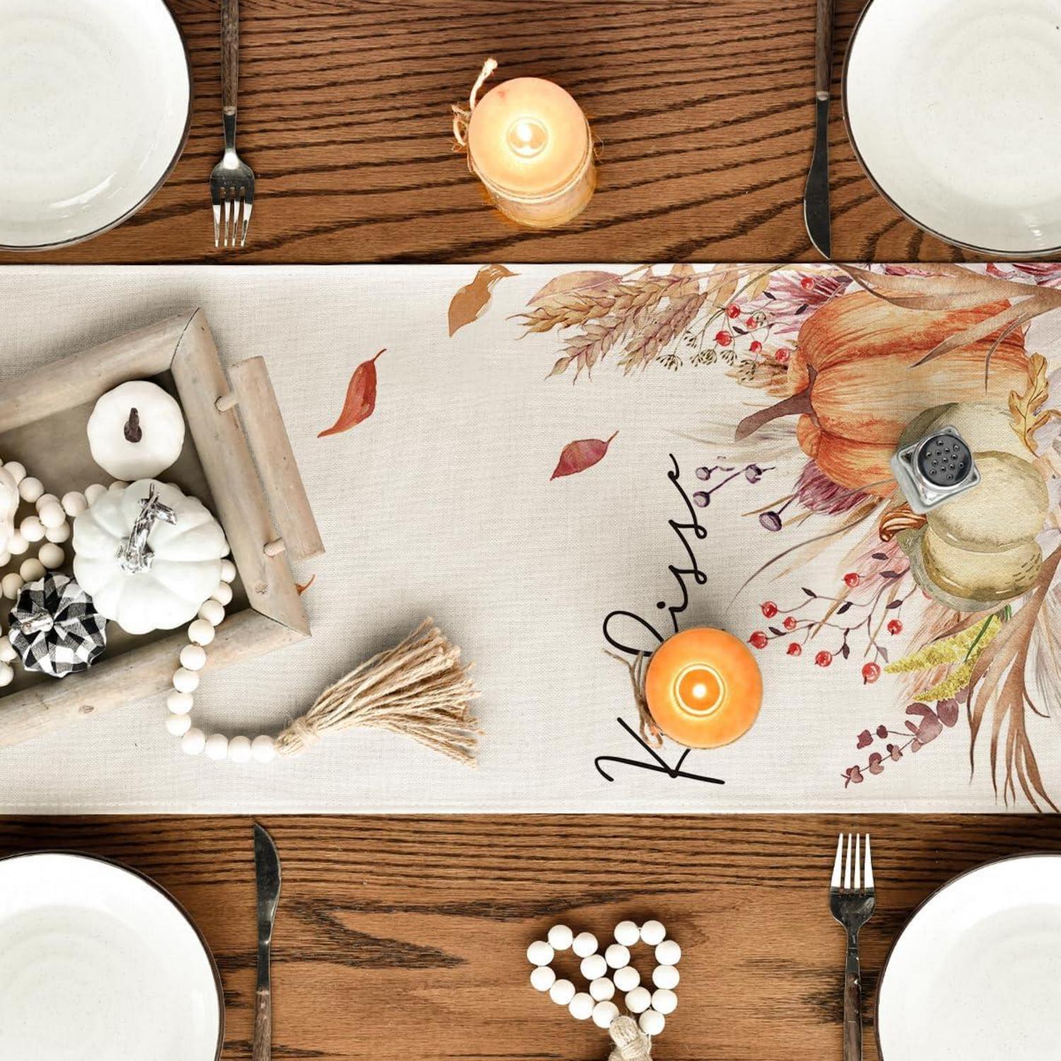 Artoid Mode Kürbisse Blumen Blätter Tischläufer 40x140 cm Orange