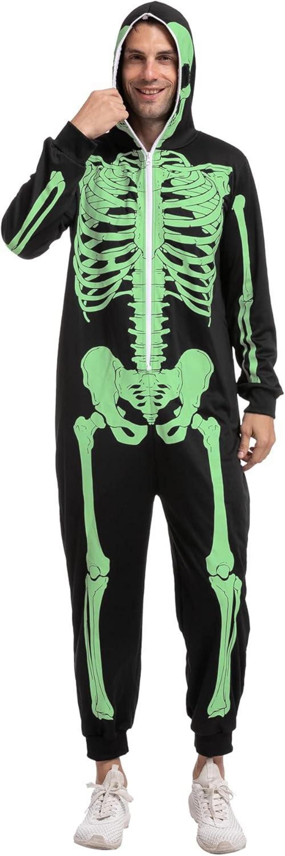 Spooktacular Skelett-Overall Einteiler mit Kapuze für Herren Halloween