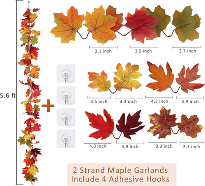 2er Set Künstliche Ahornblatt Girlande Gelb Orange Grün