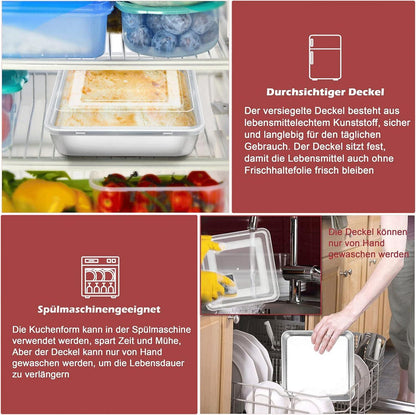 Kuchenform Edelstahl Quadratische Backform mit Deckel & Spülmaschinenfest 21cm