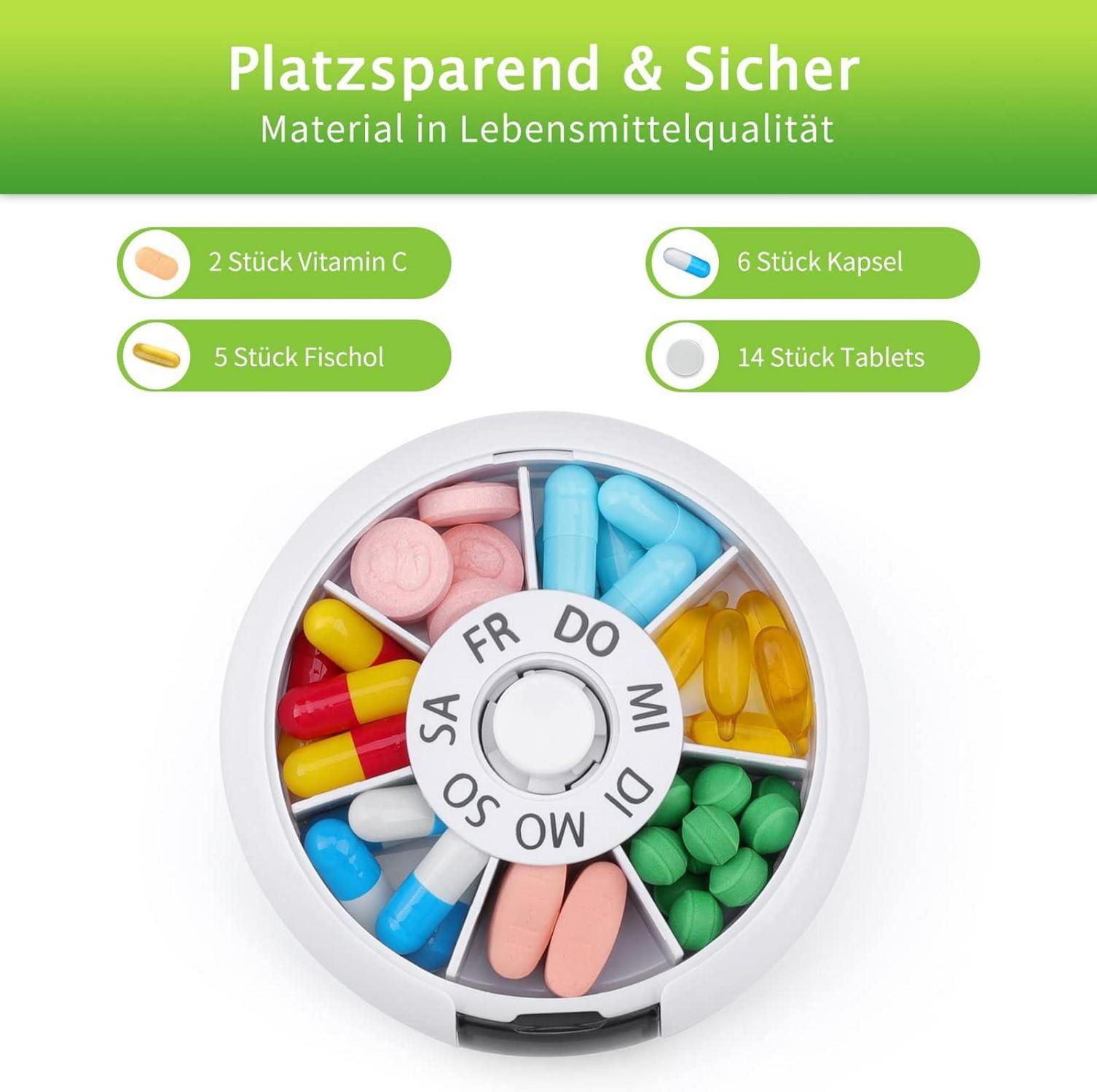 Tablettenbox 7 Tage Klein Pillendose Medikamentenbox Wochenbox für