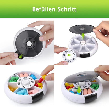 Tablettenbox 7 Tage Klein Medikamentenbox Pillenbox Unterwegs Rund