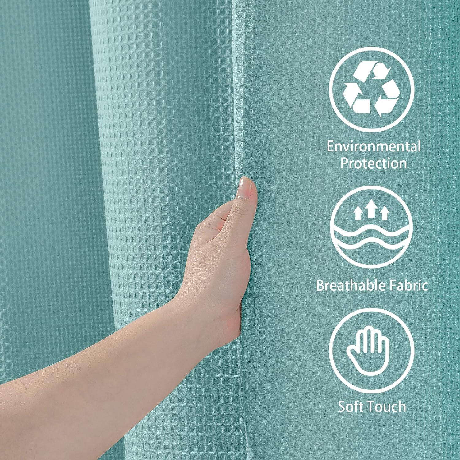 Duschvorhang Waffel Textil Türkis 182x92cm Anti Schimmel Set