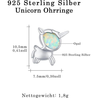 Einhorn Ohrringe 925 Sterling Silber Opal Ohrstecker