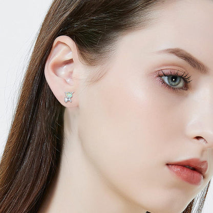 Einhorn Ohrringe 925 Sterling Silber Opal Ohrstecker