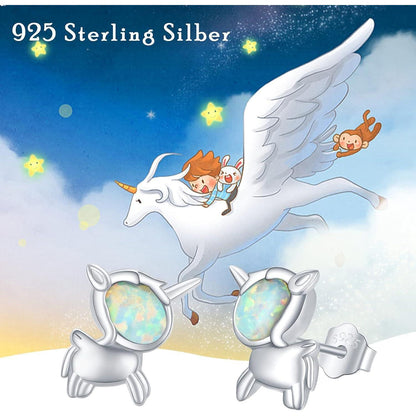 Einhorn Ohrringe 925 Sterling Silber Opal Ohrstecker