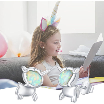 Einhorn Ohrringe 925 Sterling Silber Opal Ohrstecker