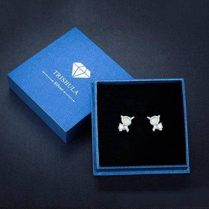 Einhorn Ohrringe 925 Sterling Silber Opal Ohrstecker